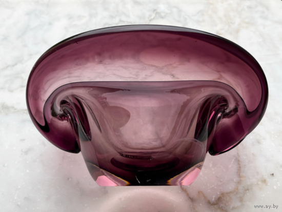 Ваза конфетница ракушка цветное стекло винтаж 16 х 14см Чехословакия