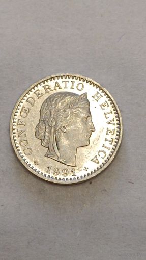 Швейцария. 20 раппен 1991 года.