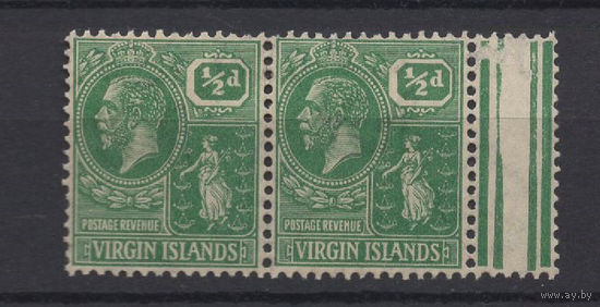 1922 Виргинские острова / British Virgin Is * стандарт 1/2 d Георг V , Герб колонии, сцепка 2 марки с правым полем SG#86