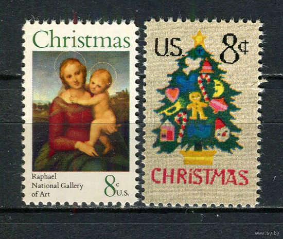 США - 1973 - Рождество  - [Mi. 1123-1124] - полная серия - 2 марки. MNH, MLH.  (Лот 78Gс)-T2P3