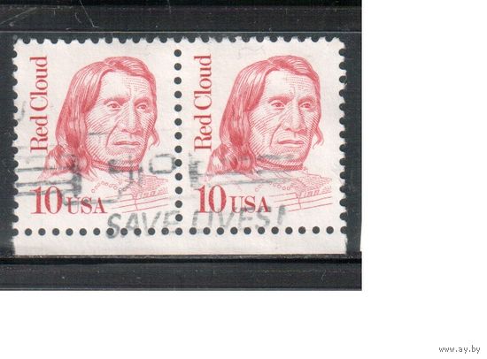 США-1987, (Мих.1940), гаш., Стандарт, Личности, Индейцы (одиночка), пара (1)
