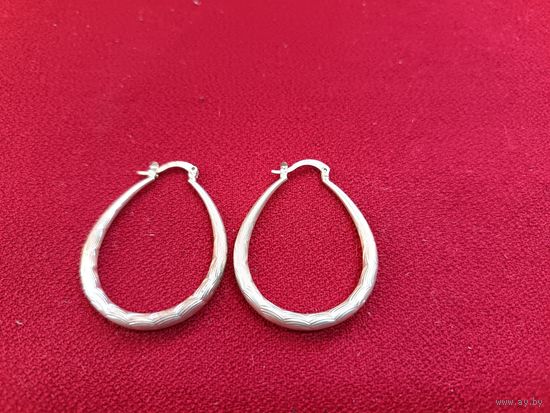 С рубля без мц. серьги  овальные дутые,  925пр. 4х3см.
