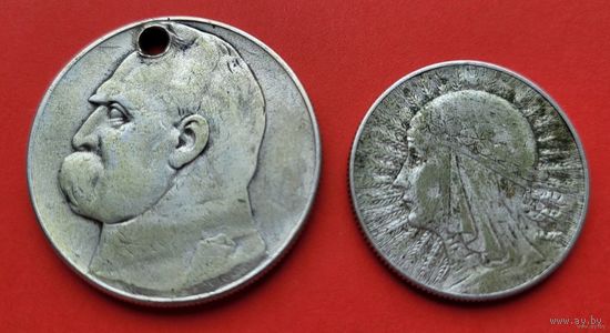 10 и 5 злотых 1934-1937 года Польша! Пилсудский и Ядвига! Серебро 32,51 грамм 750 пробы 0,784 унции! ВОЗМОЖЕН ОБМЕН!