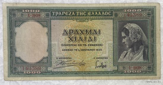 Банкнота Греция 1000 драхм 1939 год