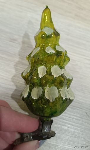 Елочные игрушки, стекло, ёлочка в снегу на прищепке