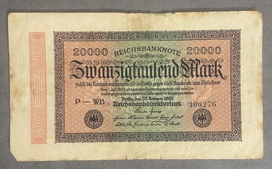 Банкнота 20000 марок 1923 год. Веймарская республика.