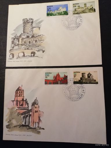 Польша 1971 Четыре КПД с полной серией марок "Польские замки" (спецгашение) Mi.2058-2065 каталог 3.60 евро