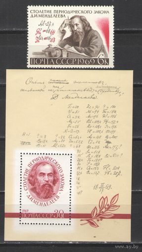 Марки СССР. 1969г. Столетие периодического закона Д.И.Менделеева.