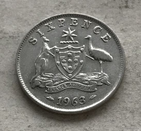 Австралия 6 пенсов 1963 Елизавета II - серебро 0,500, последний год чекана
