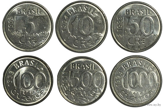 Бразилия набор монет (6 шт), 1993-1994 (фауна) [UNC]