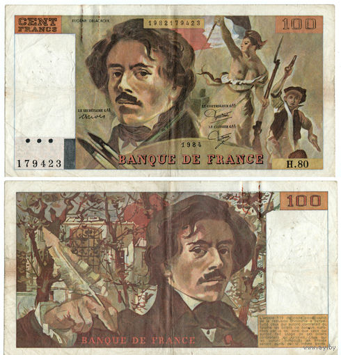 ФРАНЦИЯ 100 Франков 1984 г., P-154b (Эжен Делакруа)