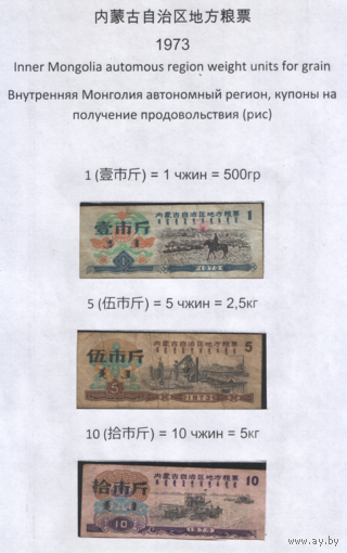 Китай 1973 год Внутренняя Монголия серия из 3 прод.талонов (al =