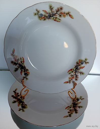 Japan. Япония.Тарелка. Костяной Фарфор. Кедровая ветка. Шишки. Диаметр 23 см