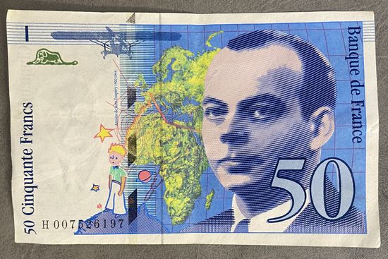 Банкнота Франции 50 франков. Антуан де Сент-Экзюпери. 1993 год.