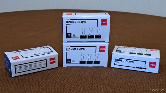Зажимы для бумаги Binder clips DELI 2 коробки х 12 штук 25 мм.