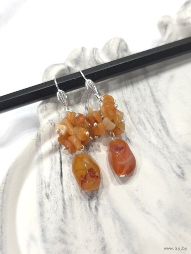 Лот С 1 РУБЛЯ! много лотов! Серьги винтажные агат оранжевый