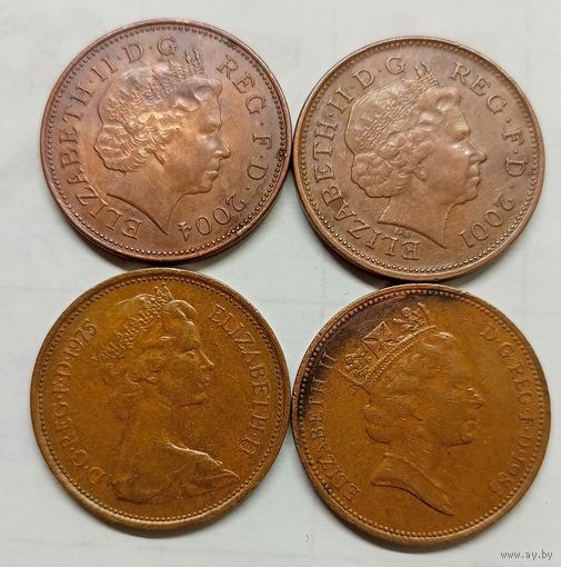 2 пенса 1975 г. 1985 г .2001 г.2004 год