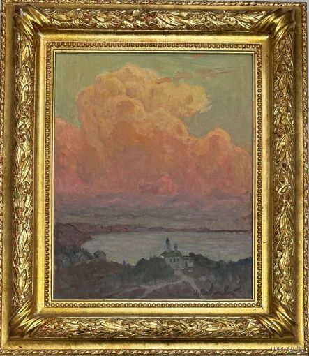 Козловский А.С."Солнце садится",1972г;61,5х71,5 см.с учетом рамы;к/м