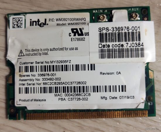 Intel PRO/Wireless 2100 LAN 3B Mini PCI