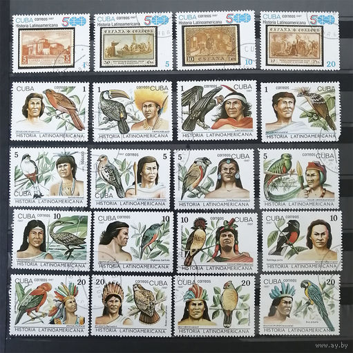 Куба 1987 г. Птицы. Фауна. История Латинской Америки, 4 полных серии из 20 марок #0031-A1P4