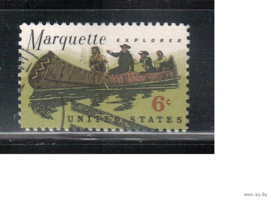 США-1968, (Мих.964) , гаш. , Лодка, Миссисипи, Миссионеры(одиночка)