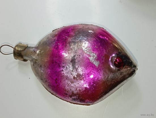 Ёлочная игрушка  - Рыбка . СССР  . Стекло .