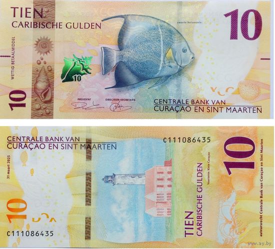 Кюрасао и Синт-Мартен 10 гульденов 2025 год  UNC  НОВИНКА
