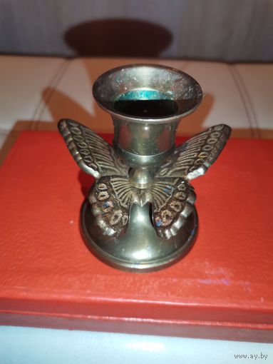 Винтажный, латунный подсвечник "Бабочка", высота 7 см.