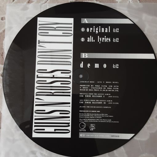 GUNS AND ROSES - 1991 - DON'T CRY (GERMANY) LP,  PICTURE DISC, 12", 45 RPM.
