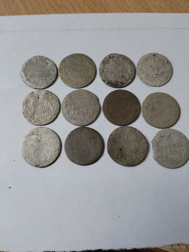 5 грошей польских 12 штук -билон 12,2 гр