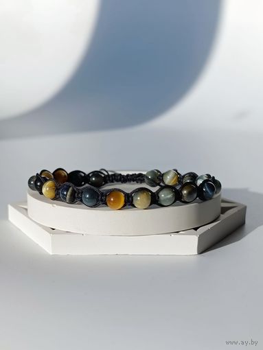 Браслет с тигрово-соколиным глазом