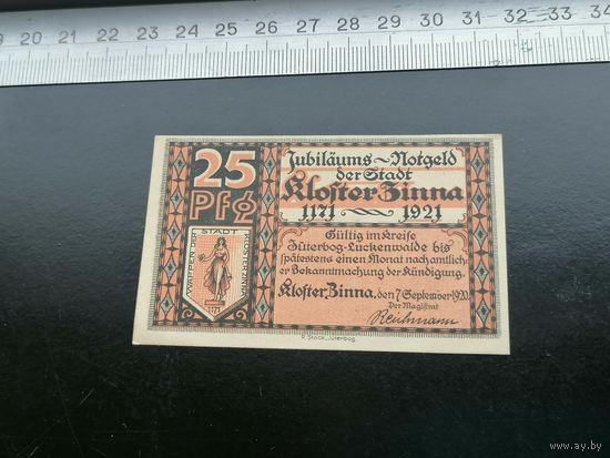 Германия-нотгельд Kloster Zinna 25 пфеннингов 1920