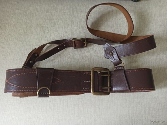 Ремень офицерский с портупеей, СССР, кожаный, ШТК им. К. Маркса, размер 3.