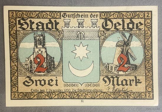 Нотгельд 2 марки 1920 год. Эльде. Веймарская республика.