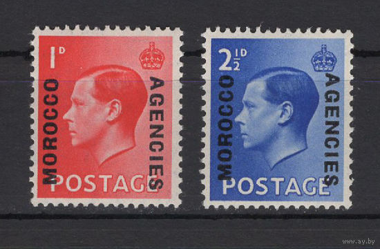 1936 Великобритания** надпечатка Марокко, британская валюта, серия 2 марки (SG 75-76), Король Эдуард VIII (Edward VIII) cын Георга V