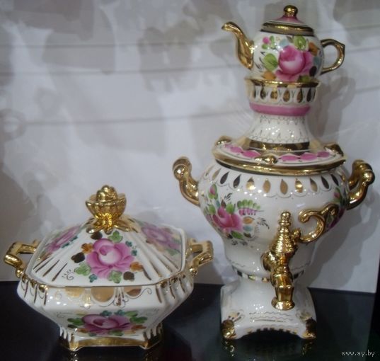 Самовар и сахарница гжель, фарфор