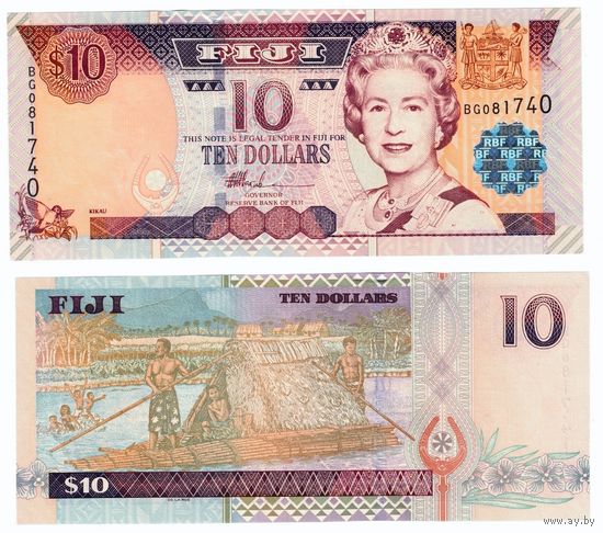 Фиджи 10 долларов образца 2002 года UNC p106 серия BG