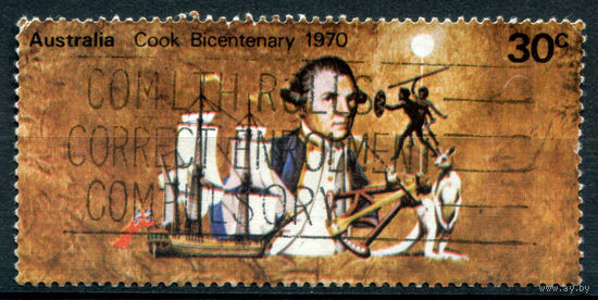 Австралия - 1970г. - Джеймс Кук, корабль, 30 с - 1 марка - гашёная [Mi 442]. #3-WB-85-A-2