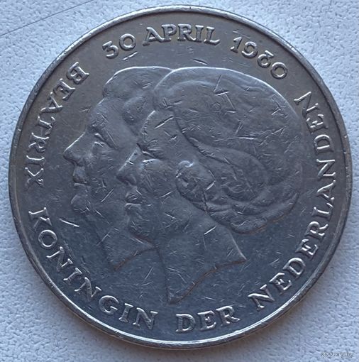 Нидерланды 2,5 гульдена 1980 г. Коронация королевы Беатрис