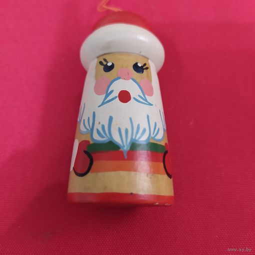 Дед мороз (деревянный) - елочная игрушка 5,5см, старинная..нечастая..Л