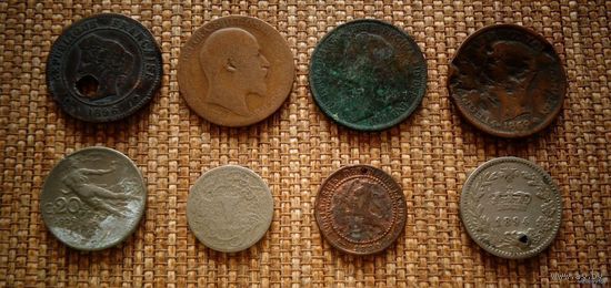 ТОРГ! 19 век! 1869 - 1909! 8 монет! Греция, Англия, Франция, Нидерланды, Италия! ВОЗМОЖЕН ОБМЕН!