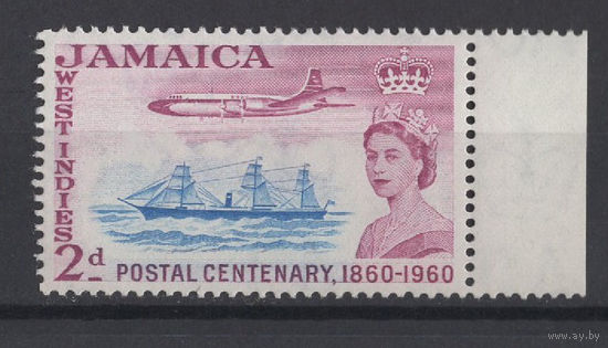 Ямайка 1960 ** 100 лет маркам колонии, марка из серии с правым полем