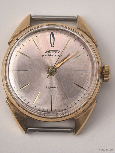 Часы VOSTOK precision class СССР. 22 jewels.  Позолоченные. желтый позолоченный механизм..