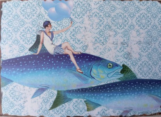 О-12. ПОДПИСАННАЯ ОТКРЫТКА. ГЕРМАНИЯ.ВЕРХОМ НА РЫБЕ.