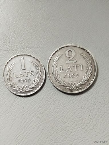 1 лат 1924 и 2 лата 1925,лотом,серебро