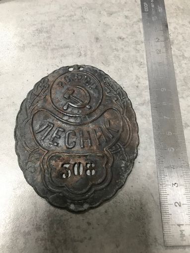 Должностной знак(жетон) лесник Р.С.Ф.С.Р, довоенный (20-30-х гг). Редкий с прорезным номером