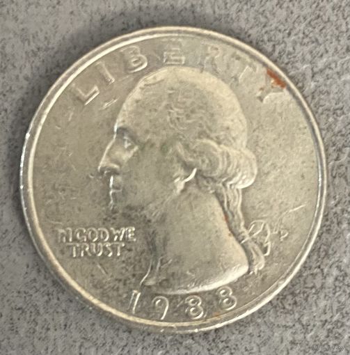 Монета США 25 центов квотер, 1/4 доллара. 1988 год. С рубля без МЦ.