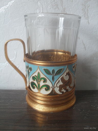 Подстаканник "Птица Феникс и Грифоны" и стакан.