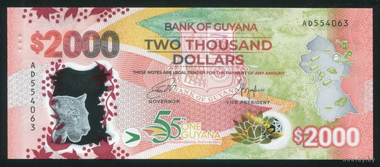 Гайана 2000 долларов 2021 г. Р42. Серия AD. Полимер. UNC