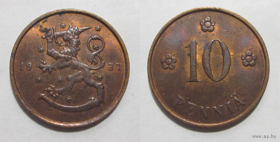 Финляндия - 10 пенни 1937 aUNC